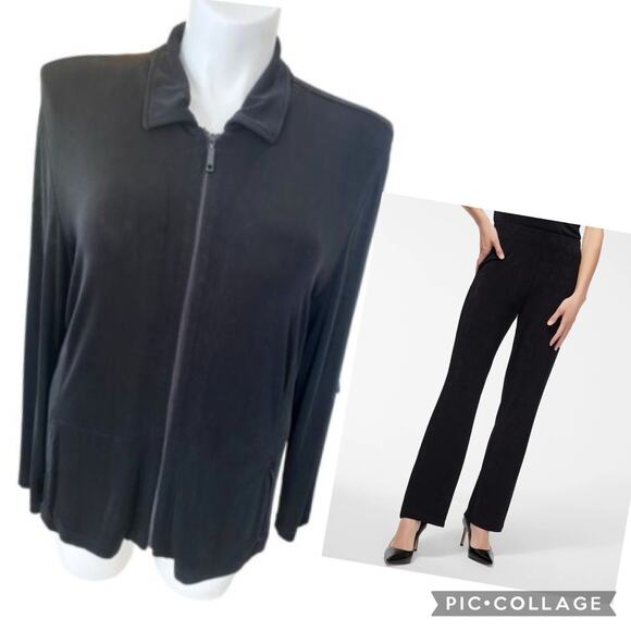 Chico's Travelers 3 Pc Set Cardigan Zip Jacket Tank Pants Tall Size 3 XL Slinky - Picture 1 of 16